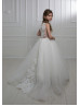 Ivory Lace Tulle Sheer Back Flower Girl Dress